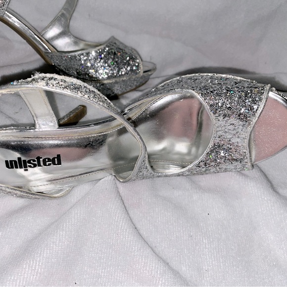 Unlisted Silver Sparkle Platform Strap Stiletto Heels Plus Size 11 - Picture 5 of 5